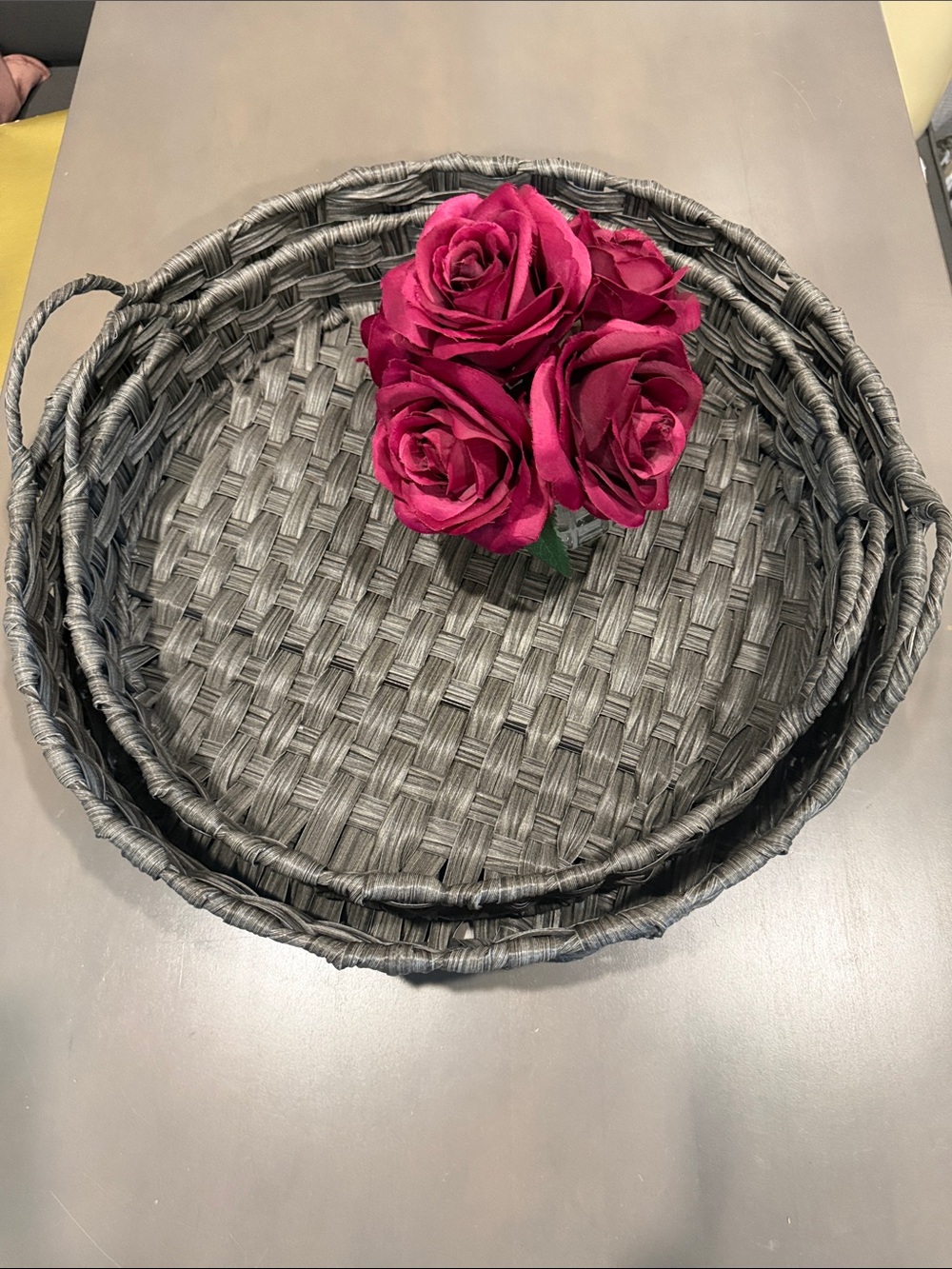 2 Charcuterie Baskets Gray With Handles